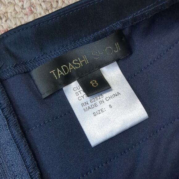 TADASHI SHOJI Women's Tiered Navy Floral Embellishment Cocktail Dress Size 8 - Picture 8 of 10